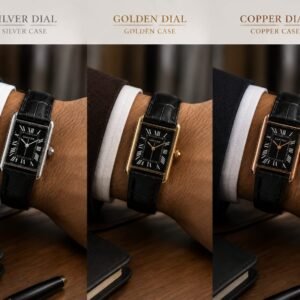 Luxury Rectangular Men's Watch – Premium Leather Strap | Silver, Gold & Rose Gold Editions